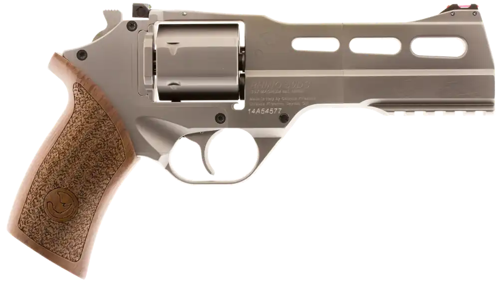 Chiappa Firearms CF340247 Rhino 50SAR *CA Compliant* 357 Mag Caliber with 5" Picatinny Rail/Vent Rib Barrel, 6rd Capacity Cylinder, Overall Nickel-Plated Metal Finish & Walnut Grip