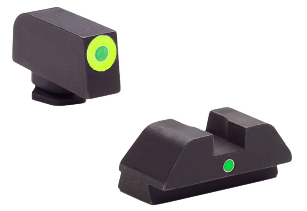 AmeriGlo i-Dot Night Sight Set Tritium Green with LumiGreen Outline Front, Green Rear Black Frame for Glock 42, 43