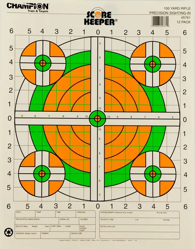 Champion Targets Score Keeper Bullseye Paper Hanging 100 yds Rifle 14" x 18" Green/Orange 12 PK