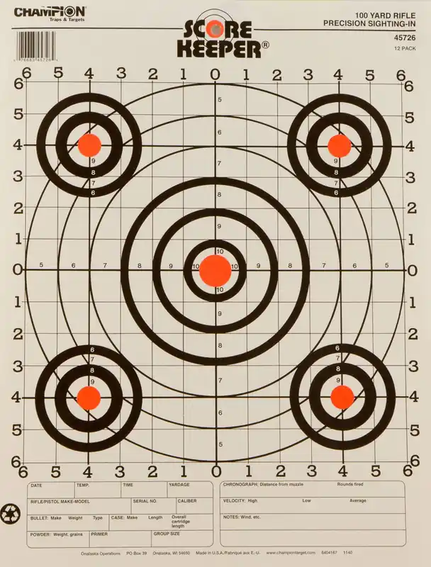 Champion Targets Score Keeper Bullseye Paper Hanging 100 yds Pistol/Rifle 14" x 18" Multi-Color 12 PK