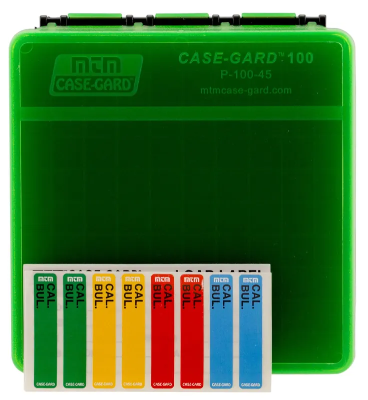 MTM Ammo Box Flip-Top Case-Gard P-100 45 ACP -10mm Auto Green Plastic 100rd