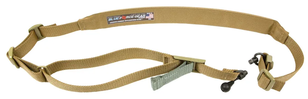 Blue Force Gear Vickers 221 Sling made of Coyote Tan Cordura with 57"-67" OAL, 2" W, Padded & One-Two Point Design & RED Swivel for AR Platform