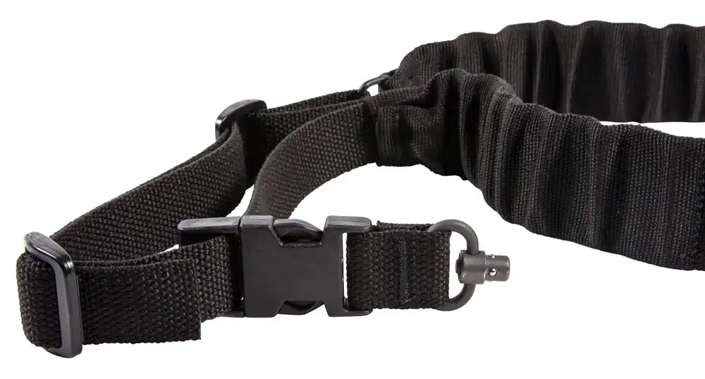 Blue Force Gear Sling made of Black Cordura with 35"-55" OAL, 2" W, Padded Bungee Single-Point Design & Push Button Adaptor for AR Platform