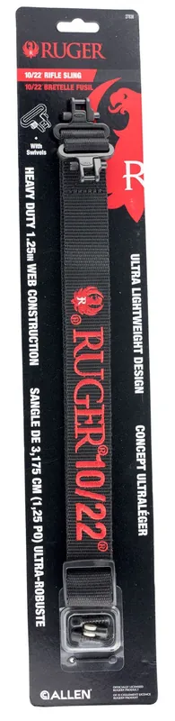 Ruger Rifle Sling 1.25" W x 20.15" L Adjustable Black Webbing with Red Logo & 300 lb Tested Swivels for Ruger 10/22 Rifle