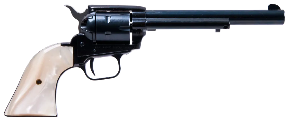 Heritage Mfg RR22MB6PRL Rough Rider 22 LR or 22 WMR Caliber with 6.50" Barrel, 6rd Capacity Cylinder, Overall Black Metal Finish & Altamont White Pearl Grip Includes Cylinder