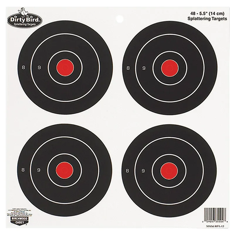 Birchwood Casey Dirty Bird 5.50" Bullseye Tagboard Hanging Black/White 12 PK