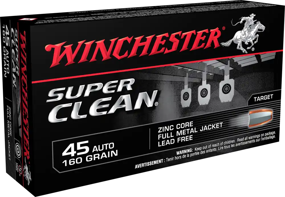 Winchester Ammo Super Clean 45 ACP 160 gr Lead Free Full Metal Jacket 50 Bx/10 Cs