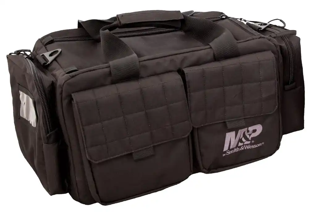M&P Accessories Officer Tactical Range Bag made of Nylon with Black Finish, Accessory Pocket, Padded Ammo Bag, Carry Strap & Single Handgun Case