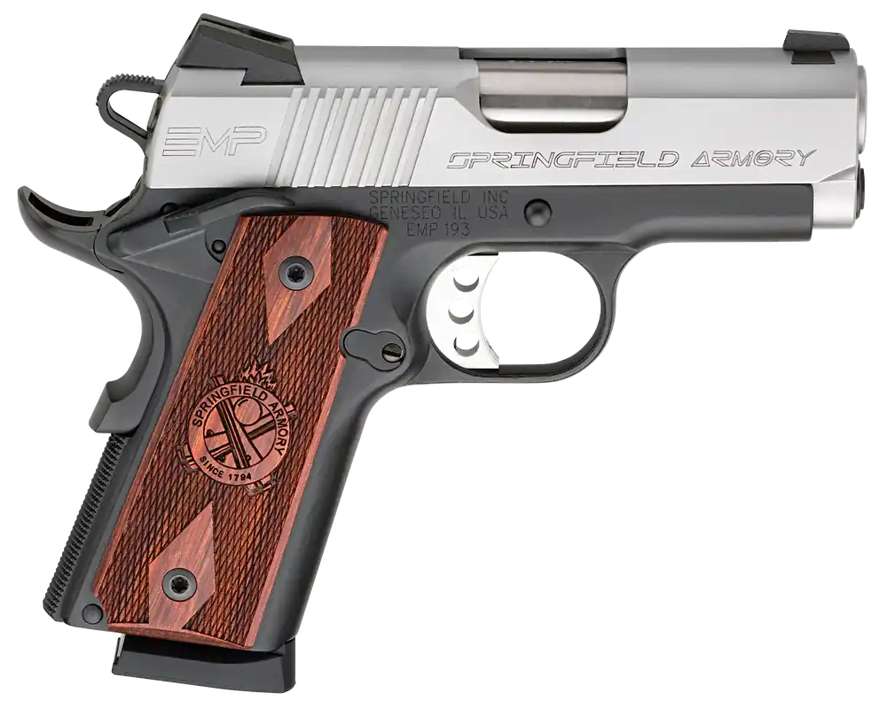 Springfield 1911 EMP 9mm 3" 9+1 Black Anodized Frame Stainless Slide 3-Dot Sights Cocobolo Grip CA Compliant PI9209LCA