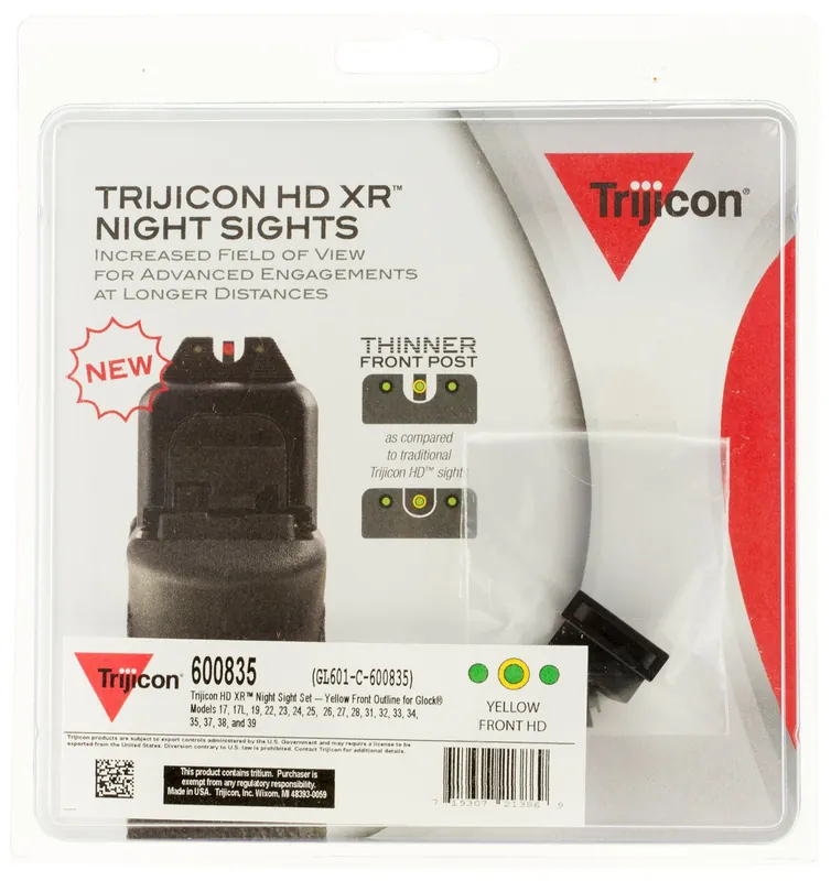 Trijicon HD XR Night Sight Set 3-Dot Tritium Green with Yellow Outline Front, Green with Black Outline Rear Black Frame for Most Glock (Except MOS Variants)
