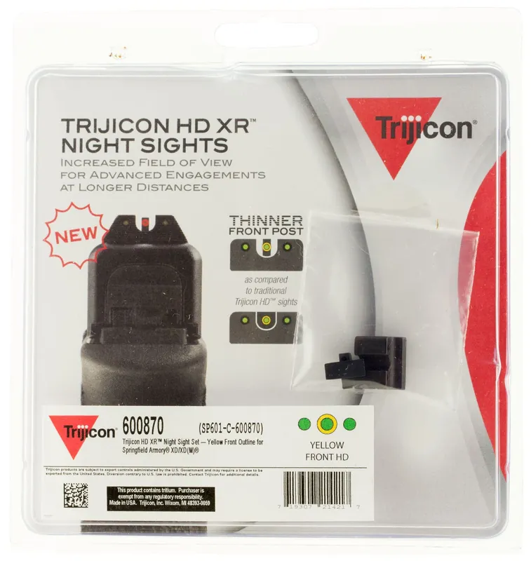 Trijicon HD XR Night Sight Set 3-Dot Tritium Green with Yellow Outline Front, Green with Black Outline Rear Black Frame for Springfield XD, XD Mod.2, XD-M