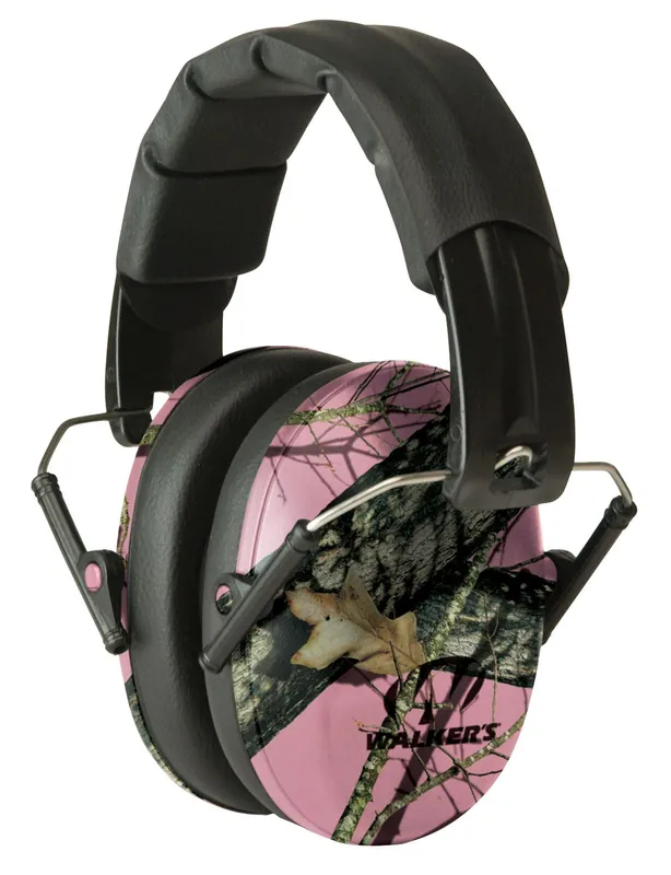 Walker‘s Pro Low Profile Muff Polymer 22 dB Folding Over the Head Mossy Oak Pink Camo Ear Cups, Adult
