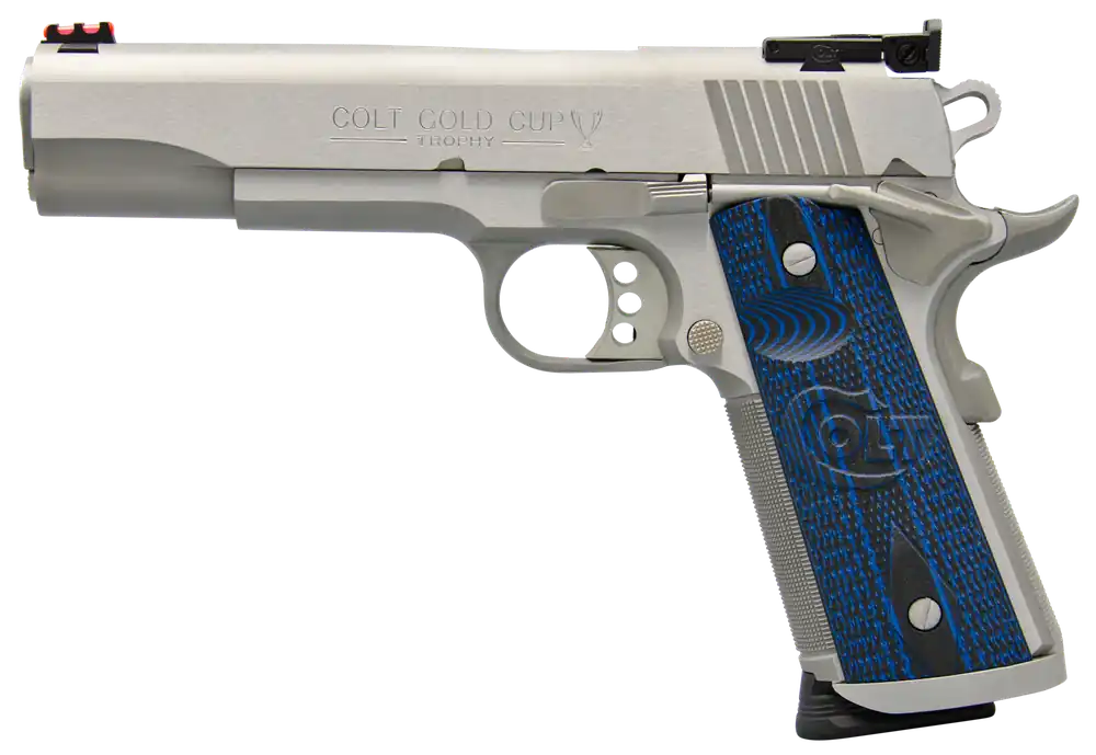 Colt Gold Cup Trophy 9mm 9+1 5" Steel Barrel SS Slide/Frame Novak FO Front Sight Adj Bomar Rear Sight Blue G10 Grips O5072XE