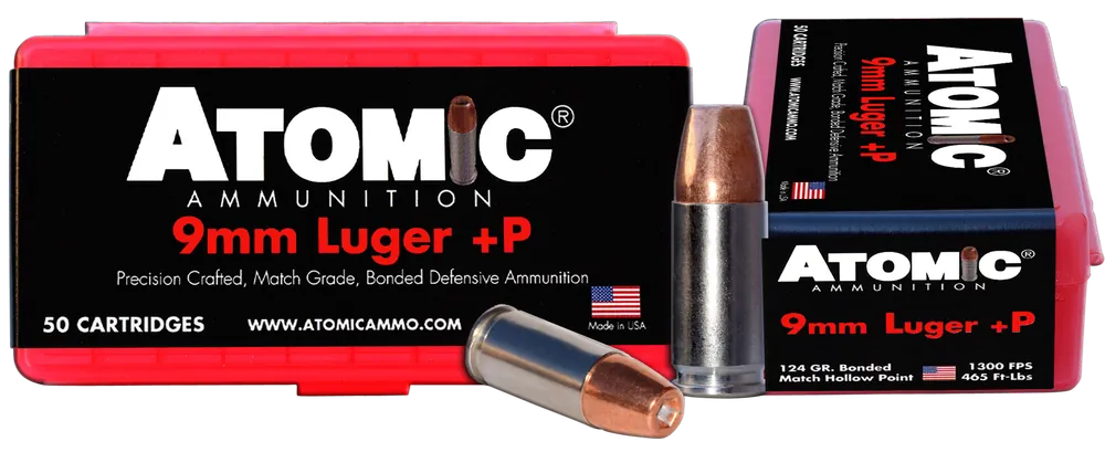 Atomic Pistol 9mm Luger +P 124 Gr. Bonded Match Hollow Point 50/Box
