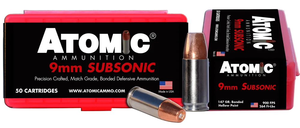 Atomic Pistol Subsonic 9mm Luger +P 147 Gr Bonded Match Hollow Point 50/Box