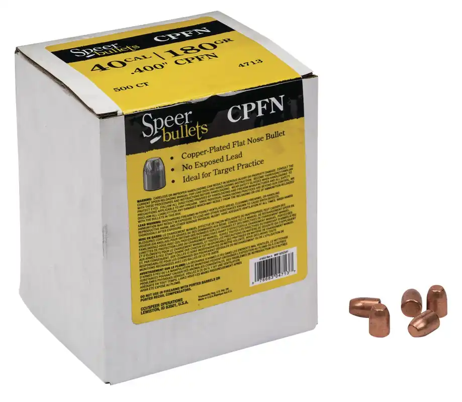 Speer Bullets Handgun Plinking 40 Caliber .400 180 GR Flat Nose 500 Box