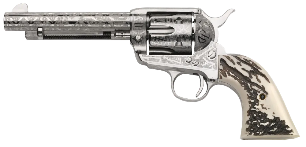 Taylors & Company OG1407 1873 Cattle Brand 357 Mag 6rd 5.50" Nickel Engraved Imitation Stag Grip