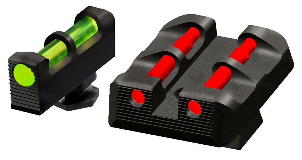HiViz Target Sight Set Interchangeable Fiber Optic LitePipe Green, Red, White Front, Black, Green, Red, Rear Black Frame for Most Glock (Except 42,43,43x,48)