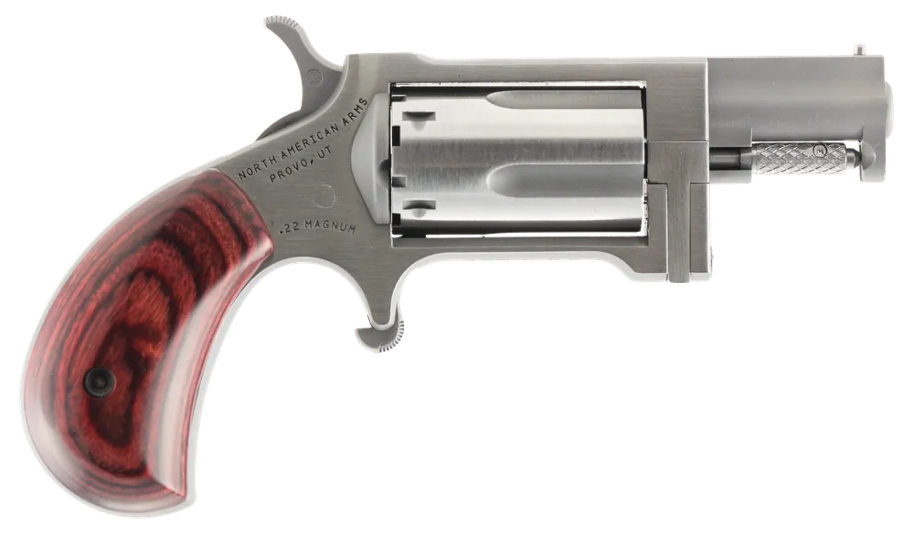 North American Arms SW Sidewinder 22 WMR Caliber with 1.50" Barrel, 5rd Capacity Cylinder, Overall Stainless Steel Finish & Rosewood Birdshead Grip