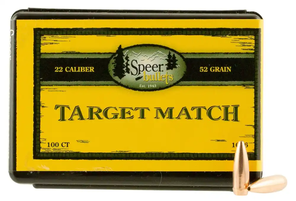 Speer Target Match 22 Caliber .224 52 GR Hollow Point Boat Tail 100 Box
