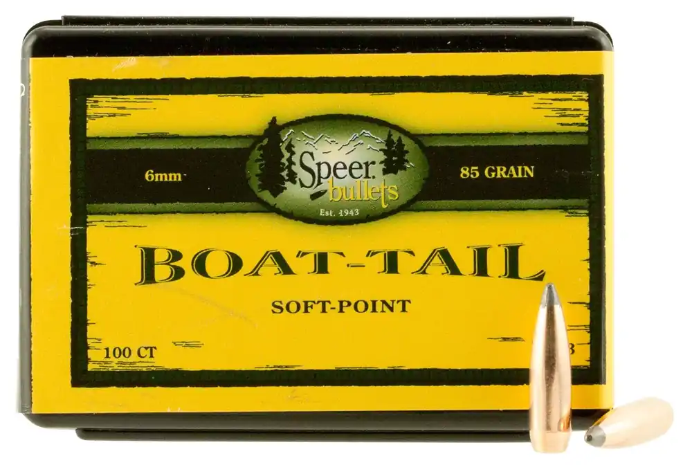 Speer Boat-Tail 6mm .243 85 gr Jacketed Soft Point Boat Tail (JSPBT) 100 Per Box