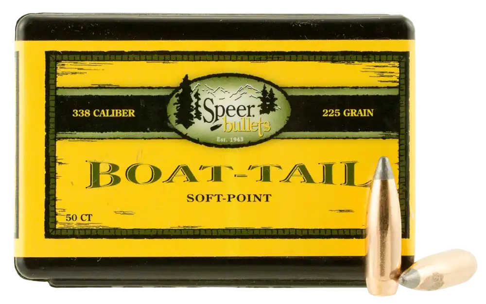 Speer Bullets Boat-Tail 338 Cal 225 gr Spitzer Boat Tail Soft Point 50/Box 2406