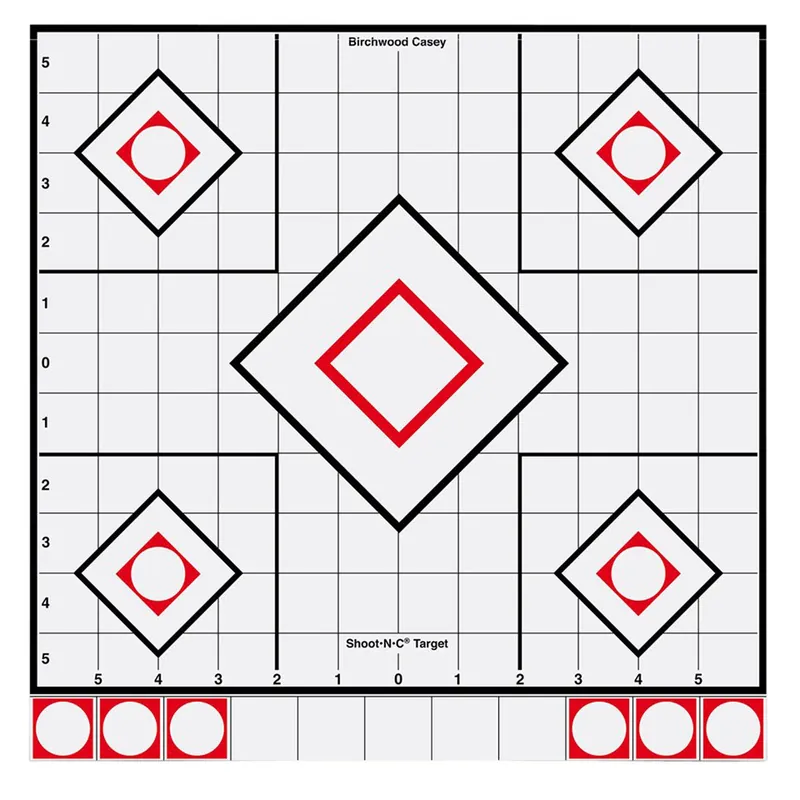 Birchwood Casey Shoot-N-C Sight-In Self-Adhesive Adhesive Paper White/Red 5-Diamond Includes Pasters 5 Pack