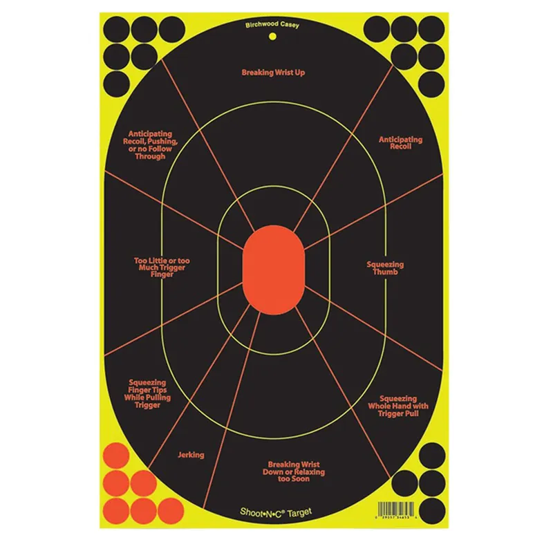 Birchwood Casey Shoot-N-C Handgun Trainer Self-Adhesive Paper Handgun Multi Color Silhouette Includes Pasters 5 Pack