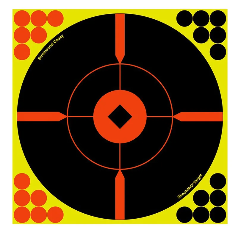 Birchwood Casey Shoot-N-C Bull‘s-Eye BMW Self-Adhesive Paper Air Rifle/Centerfire Rifle/Rimfire Rifle Black/Yellow 8" Bullseye BMW Includes Pasters 6 Pack