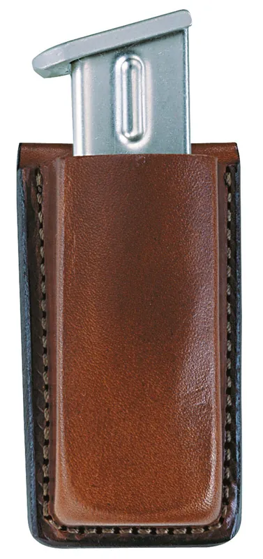 Bianchi Open Top Mag Pouch Single Style Leather Tan Finish, Belt Clip