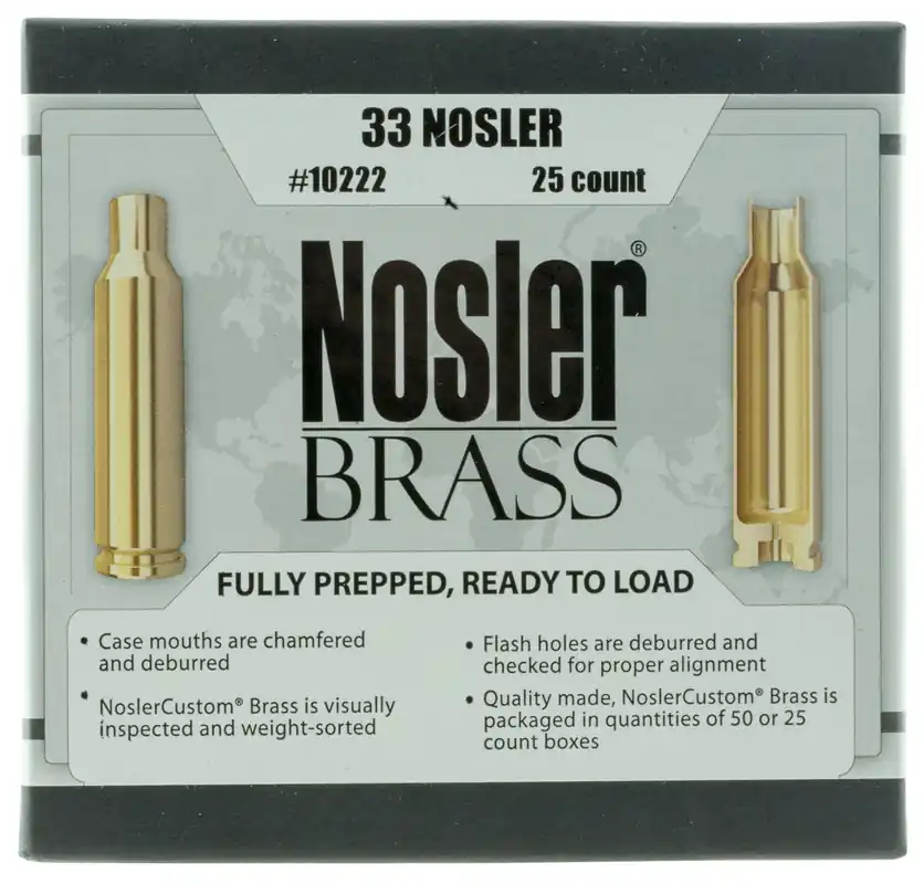Nosler Premium Brass Unprimed Cases 33 Nosler Pistol Brass 25 Per Box
