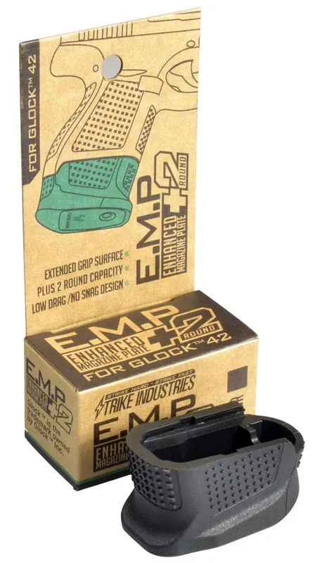 Strike Industries Enhanced Magazine Plate with Black Finish for Glock 42 Magazines (Adds 2rds)