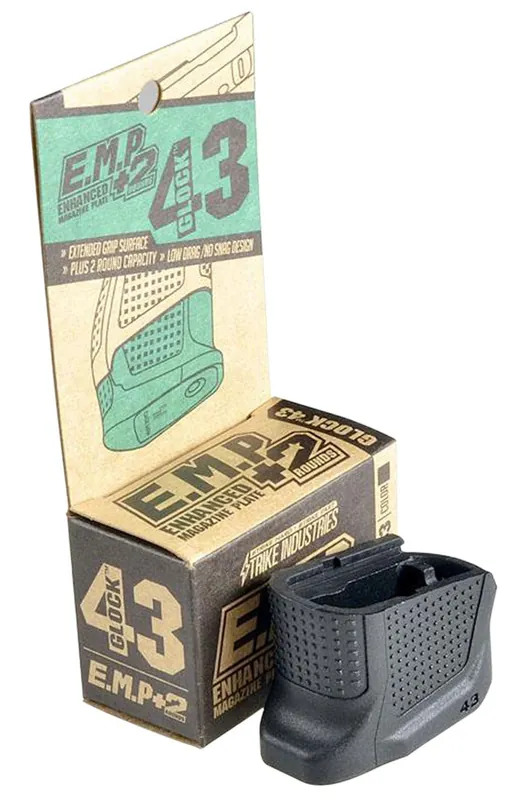 Strike Industries Enhanced Magazine Plate with Black Finish for Glock 43 Magazines (Adds 2rds)