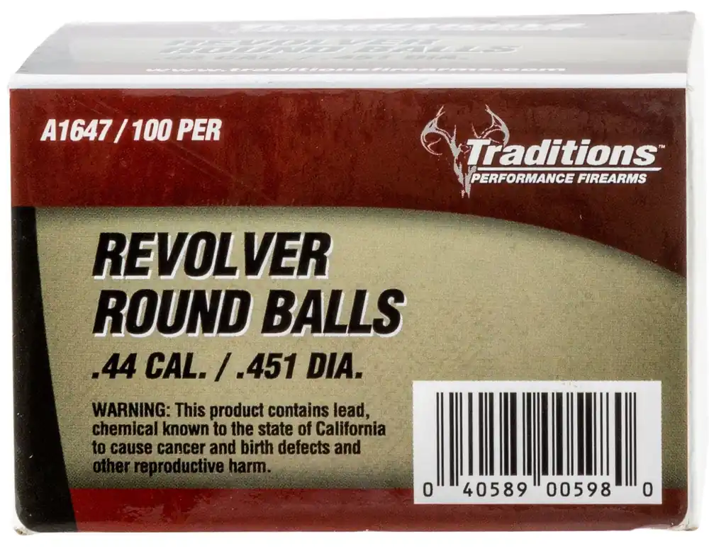 Traditions Revolver 44 Cal Lead Ball .451 Dia 140 gr 100