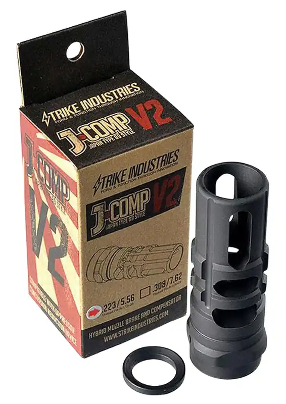 Strike Industries JComp Gen2 Black Steel with 1/2"-28 tpi Threads, 2.55" OAL & 0.26" Inside/0.87" Outside Diameter for 5.56x45mm NATO AR-Platform