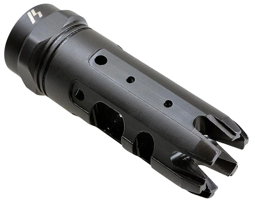 Strike Industries King Comp Black Steel with 1/2"-28 tpi Threads, 2.62" OAL & 0.87" Diameter for 223 Rem, 5.56x45mm NATO AR-Platform