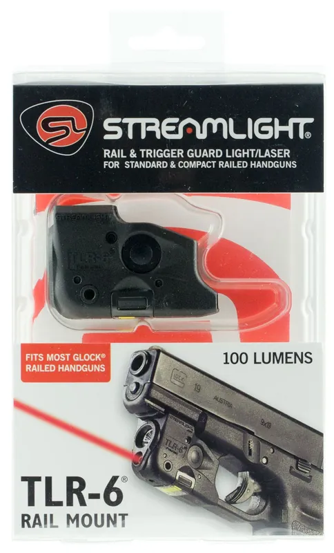 Streamlight TLR-6 Weapon Light w/Laser For Handgun Glock G3,G4,G5 100 Lumens Output White LED Light Red Laser 89 Meters Beam Trigger Guard Mount Black Anodized Polymer