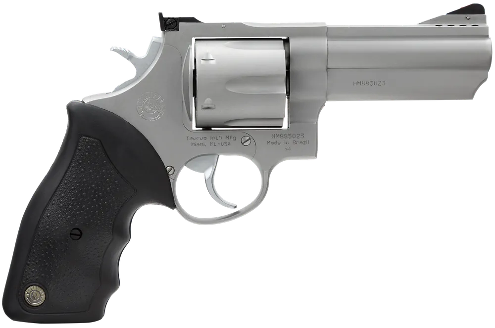Taurus 2-440049 44 44 Rem Mag Caliber with 4" Ported Barrel, 6rd Capacity Cylinder, Overall Matte Finish Stainless Steel, Finger Grooved Black Rubber Grip & Adjustable Rear Sight