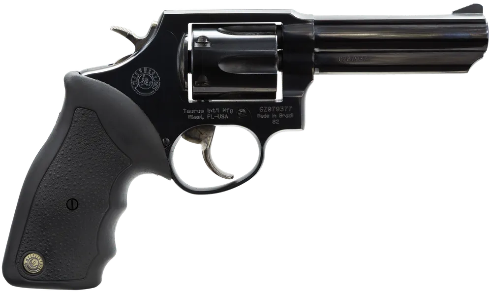 Taurus 2-820041 82 38 Special +P Caliber with 4" Barrel, 6rd Capacity Cylinder, Overall Matte Black Oxide Finish Steel, Finger Grooved Black Rubber Grip & Fixed Sights