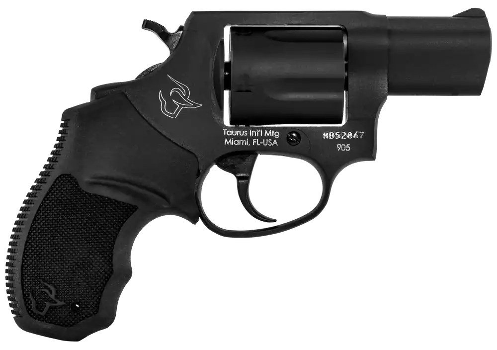 Taurus 2-905021 905 9mm Luger Caliber with 2" Barrel, 5rd Capacity Cylinder, Overall Matte Black Oxide Metal Finish, Finger Grooved Black Rubber Grip & Fixed Sights