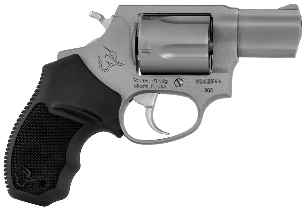 Taurus 2-905029 905 9mm Luger Caliber with 2" Barrel, 5rd Capacity Cylinder, Overall Matte Finish Stainless Steel, Finger Grooved Black Rubber Grip & Fixed Sights