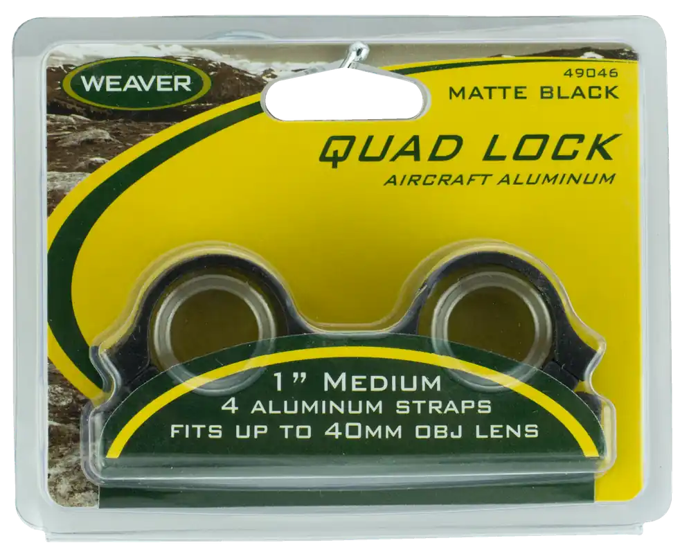 Weaver Mounts 49046 Quad Lock Scope Ring Set Quick Detach For Rifle Medium 1" Tube Matte Black Aluminum