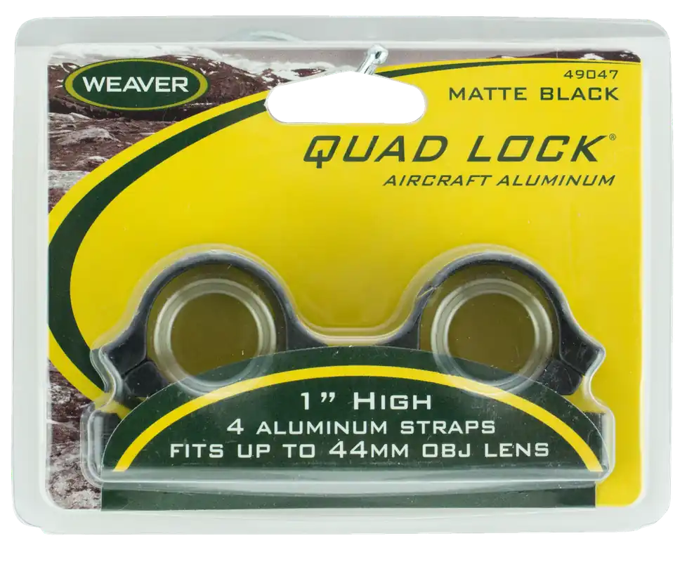Weaver Mounts 49047 Quad Lock Scope Ring Set Quick Detach For Rifle High 1" Tube Matte Black Aluminum
