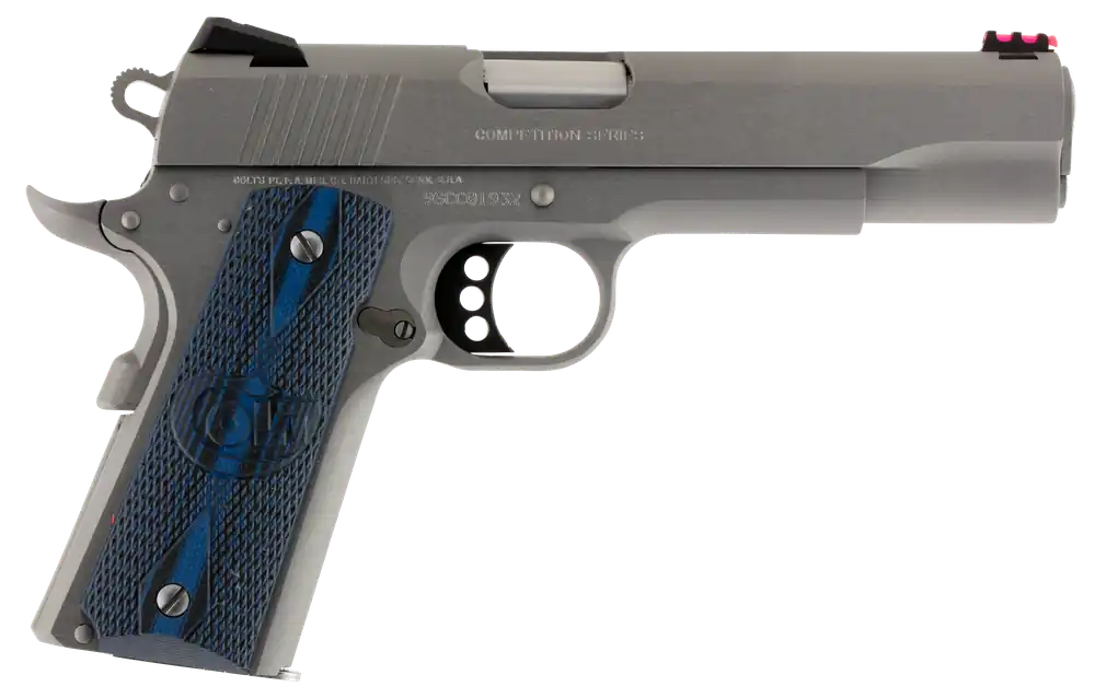 Colt 1911 Competition .38 Super 9+1 5" SS Barrel/Slide/Frame Fiber Optic Sights Series 70 System Blk/Blu G10 Grips O1073CCS