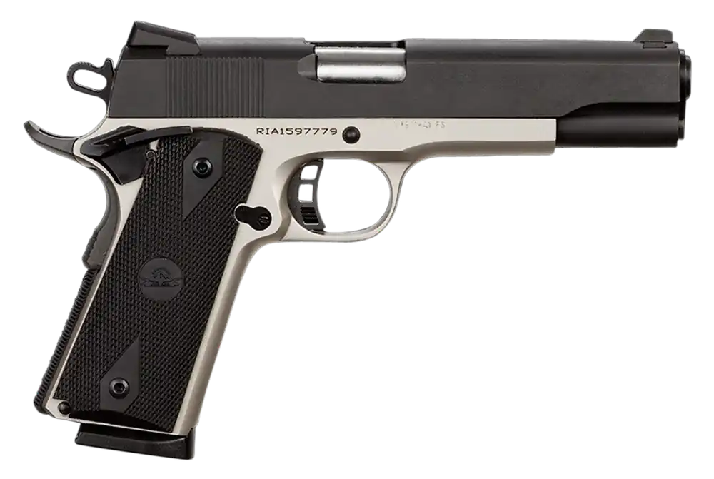 Rock Island Rock Standard FS .45ACP 5" 8+1 Nickel Finish Steel Frame Black Parkerized Steel Slide Black Rubber Grip 51447