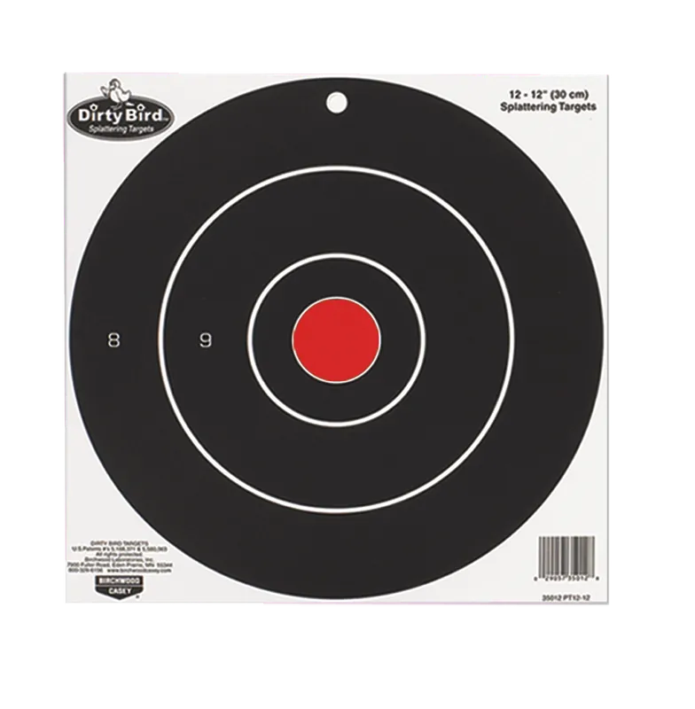 Birchwood Casey Dirty Bird 12" Bullseye Tagboard Hanging Black/White 12 PK
