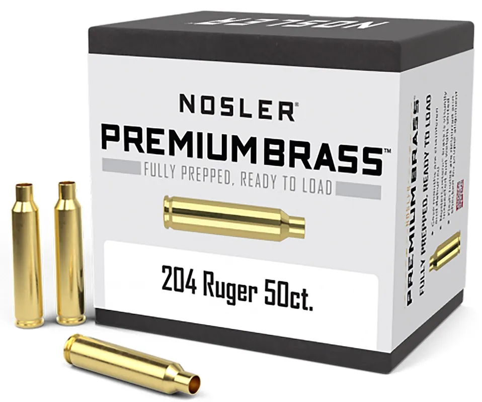 Nosler Premium Brass Unprimed Cases 204 Ruger Rifle Brass 50 Per Box