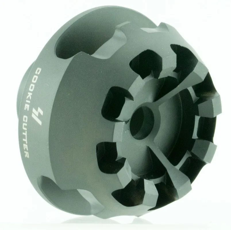 Strike Industries Cookie Cutter Comp Black Matte Steel with 5/8"-24 tpi Threads, 1.57" OAL & 0.26" Inside/2.14" Outside Diameter for 308 Win, 7.62x51mm NATO AR-Platform