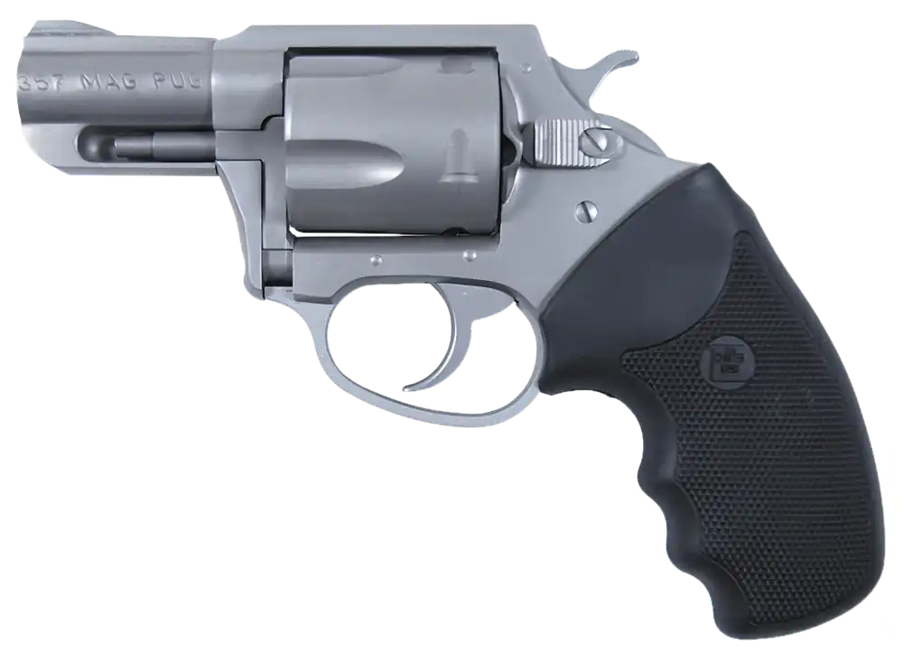 Charter Arms 73520 Mag Pug 357 Mag Caliber with 2.20" Barrel, 5rd Capacity Cylinder, Overall Matte Stainless Steel Finish & Finger Grooved Black Rubber Grip