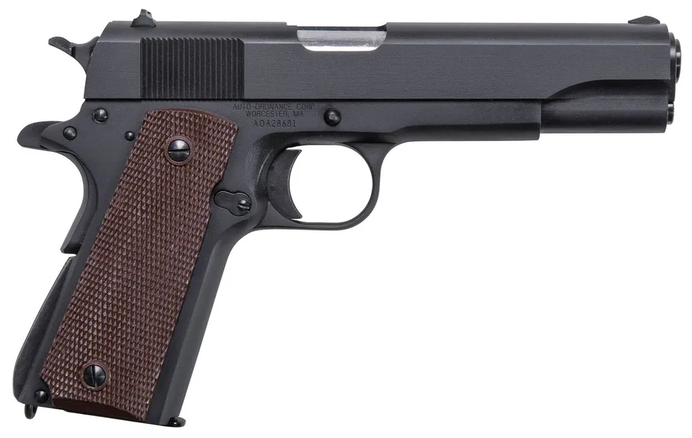 Auto-Ordnance 1911-A1 GI Spec 9mm Luger Caliber with 5" Barrel, 9+1 Capacity, Matte Black Finish Carbon Steel Frame & Slide with Checkered Brown Polymer Grip